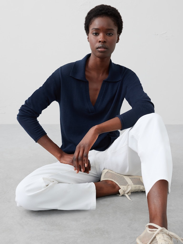 Merino Wool Johnny-Collar Sweater: $67.97 Merino Wool Johnny-Collar Sweater: $67.97