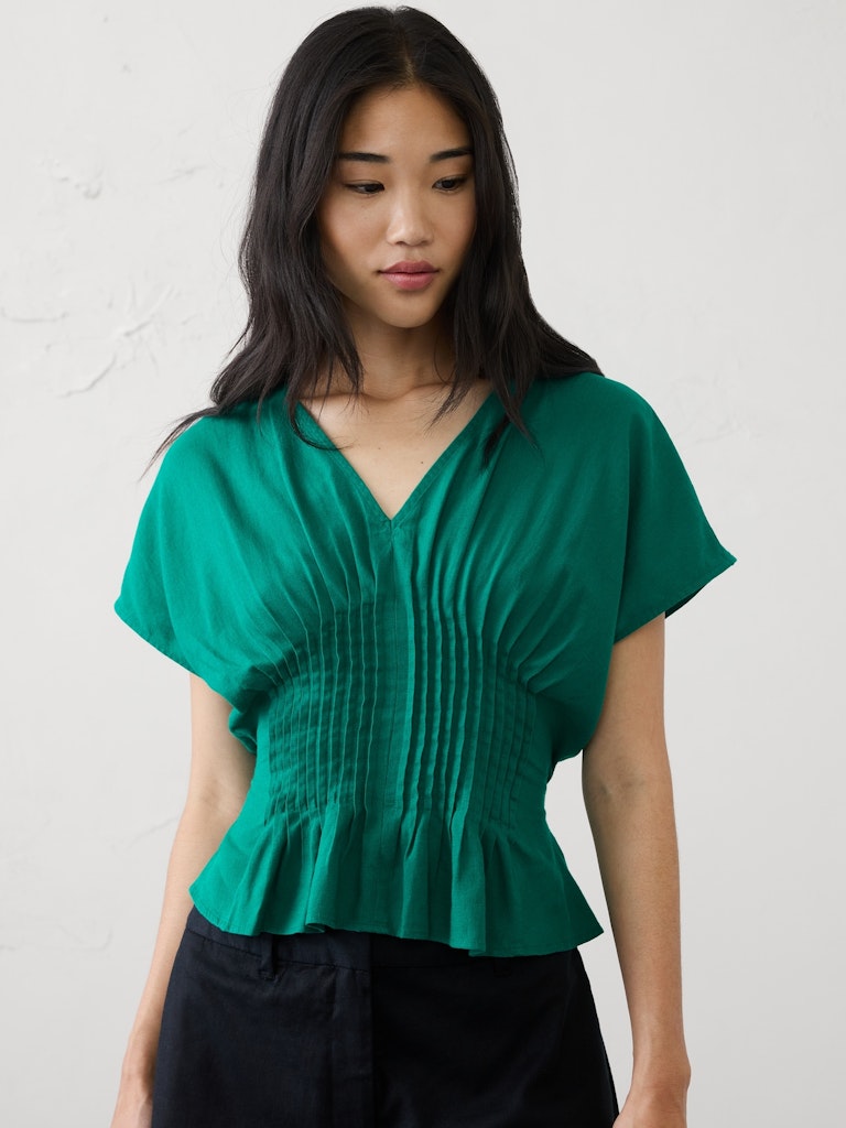 Linen-Blend Pintuck-Waist Top: $64.97 Linen-Blend Pintuck-Waist Top: $64.97