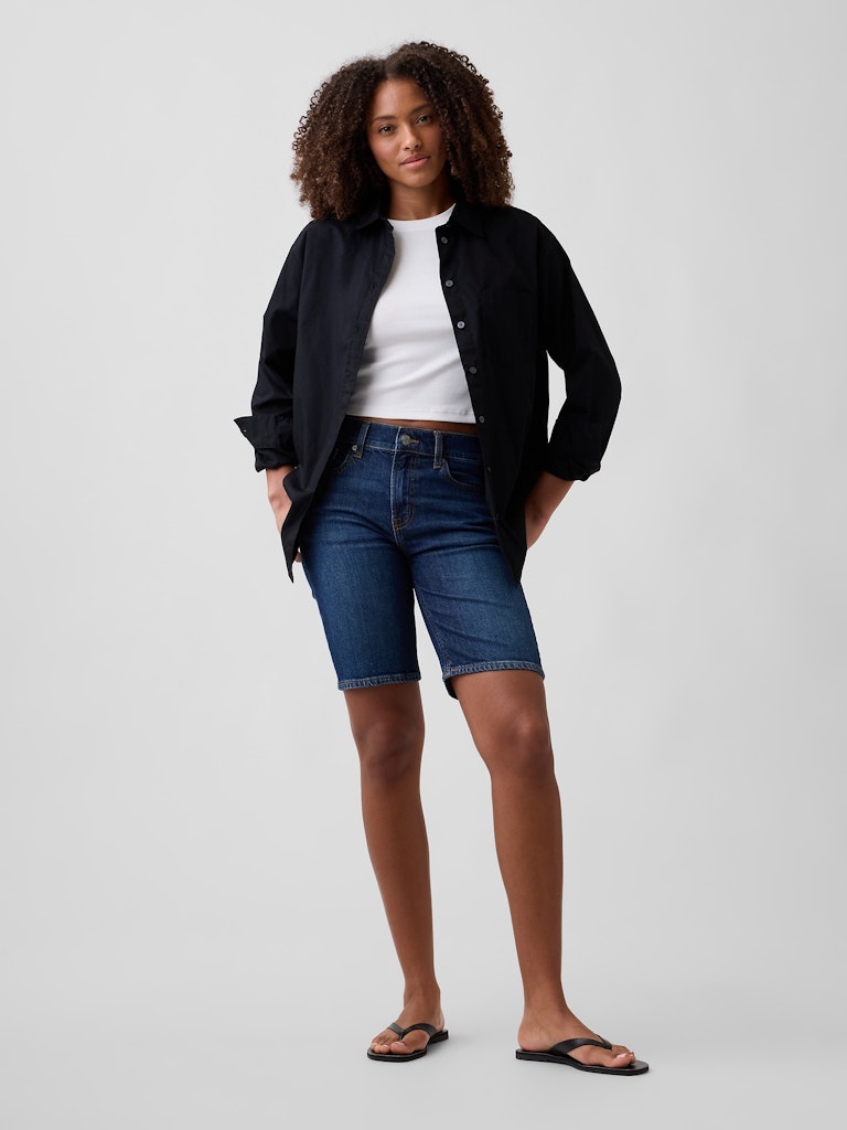 9-Inch Mid Rise Soft Denim Bermuda Shorts: $41.99
