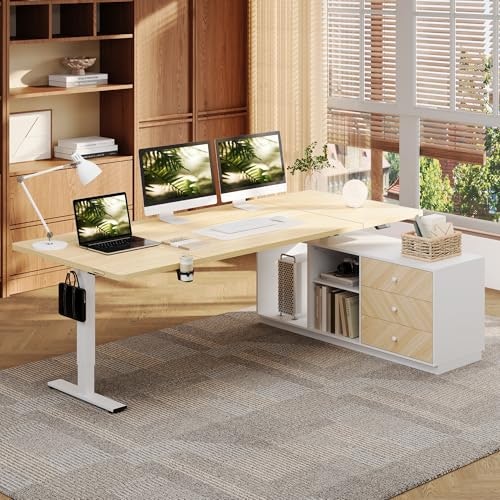 Flexispot 71" x 32" Electric L-Shaped Standing Desk with Drawers: $361 w