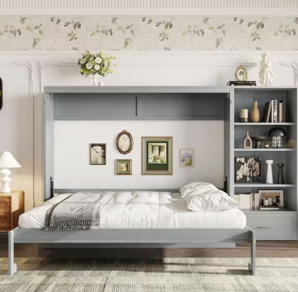 Harper & Bright Designs Queen Murphy Bed with Bookcase: $709 Harper & Bright Designs Queen Murphy Bed with Bookcase: $709
