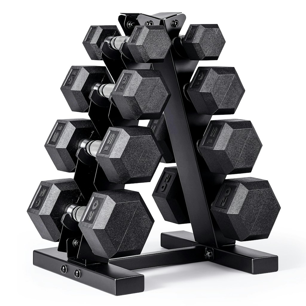 CAP Rubber Coated Hex 100-lb. Dumbbell Set w/ Storage Rack: $80 w/ Prime