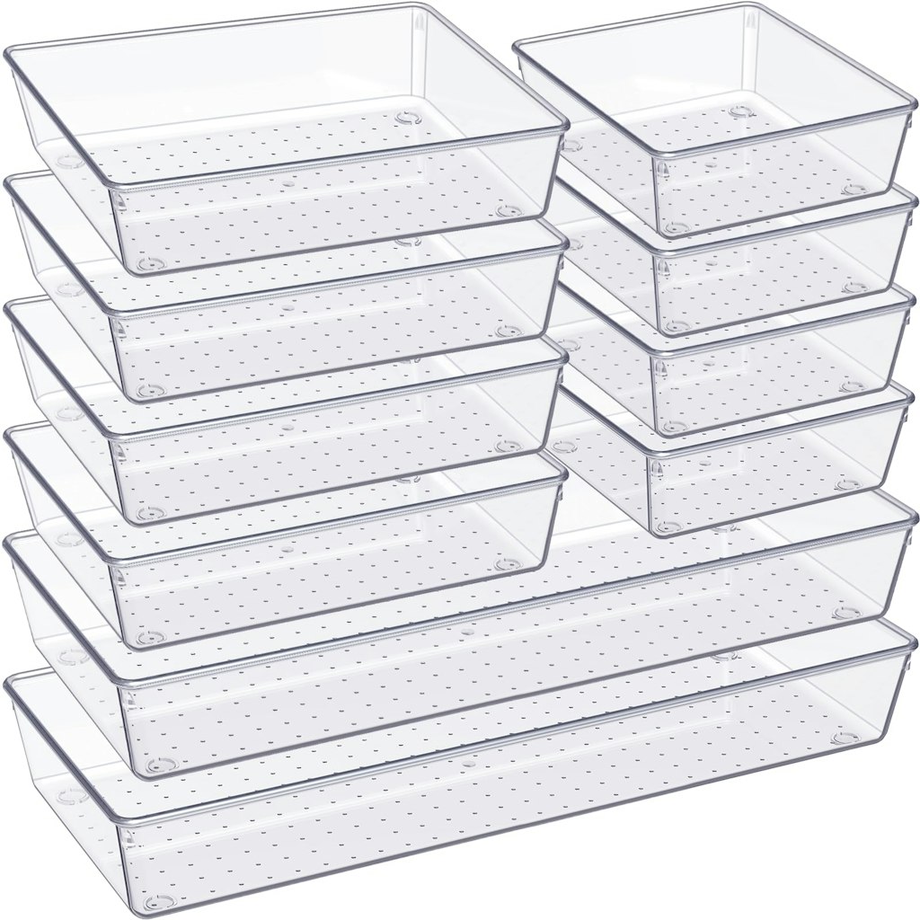 Drawer Organizer 10-Pack Large Clear Plastic Set: $21 w/ Prime