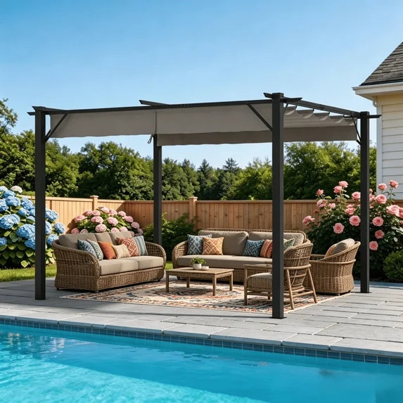 Clouddwell 12' x 10' Outdoor Pergola with Retractable Canopy : $180