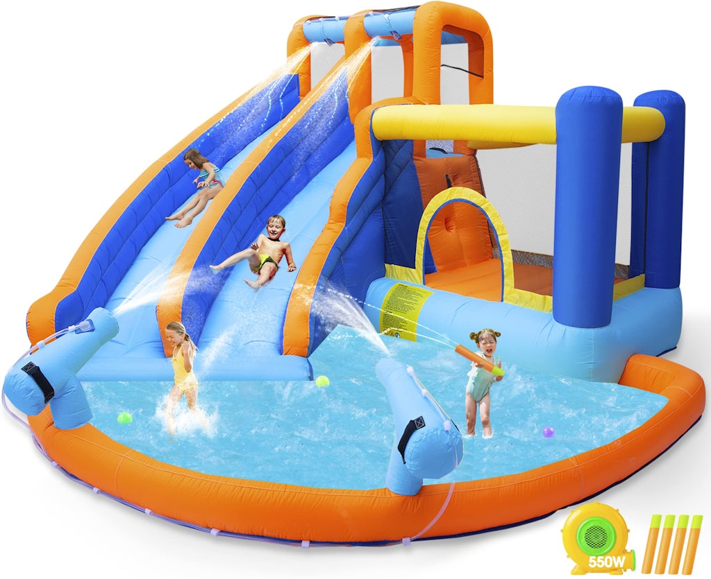 JOYLDIAS Inflatable Water Slide Bounce House w/ Splash Pool & 550W Blower: $315 w/ Prime