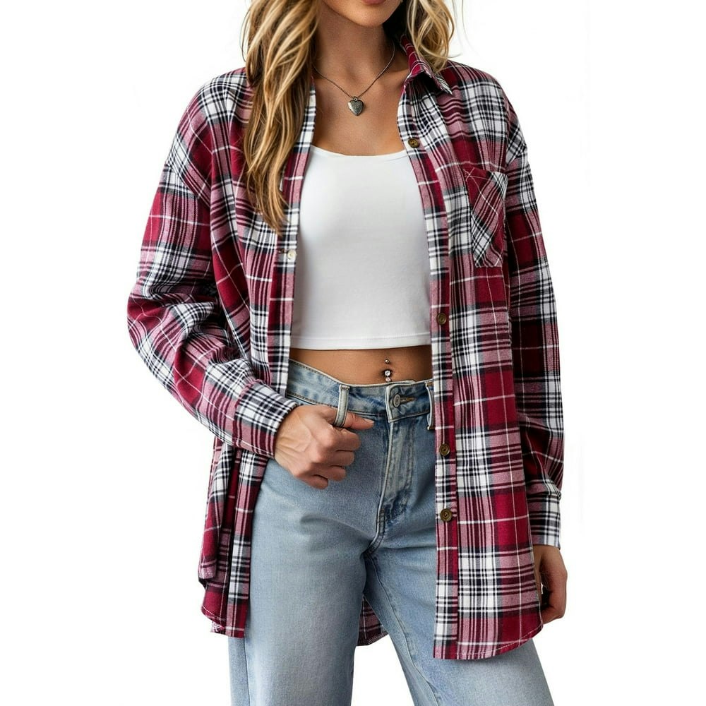 Fantaslook Women's Plaid Flannel Button-Down Shirt: $14.79 Fantaslook Women's Plaid Flannel Button-Down Shirt: $14.79