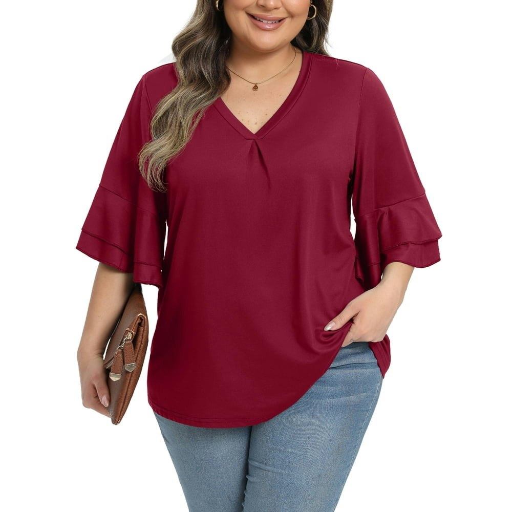 Gleelist Women's V-Neck Ruffle Sleeve Tunic Blouse: $13.56 Gleelist Women's V-Neck Ruffle Sleeve Tunic Blouse: $13.56
