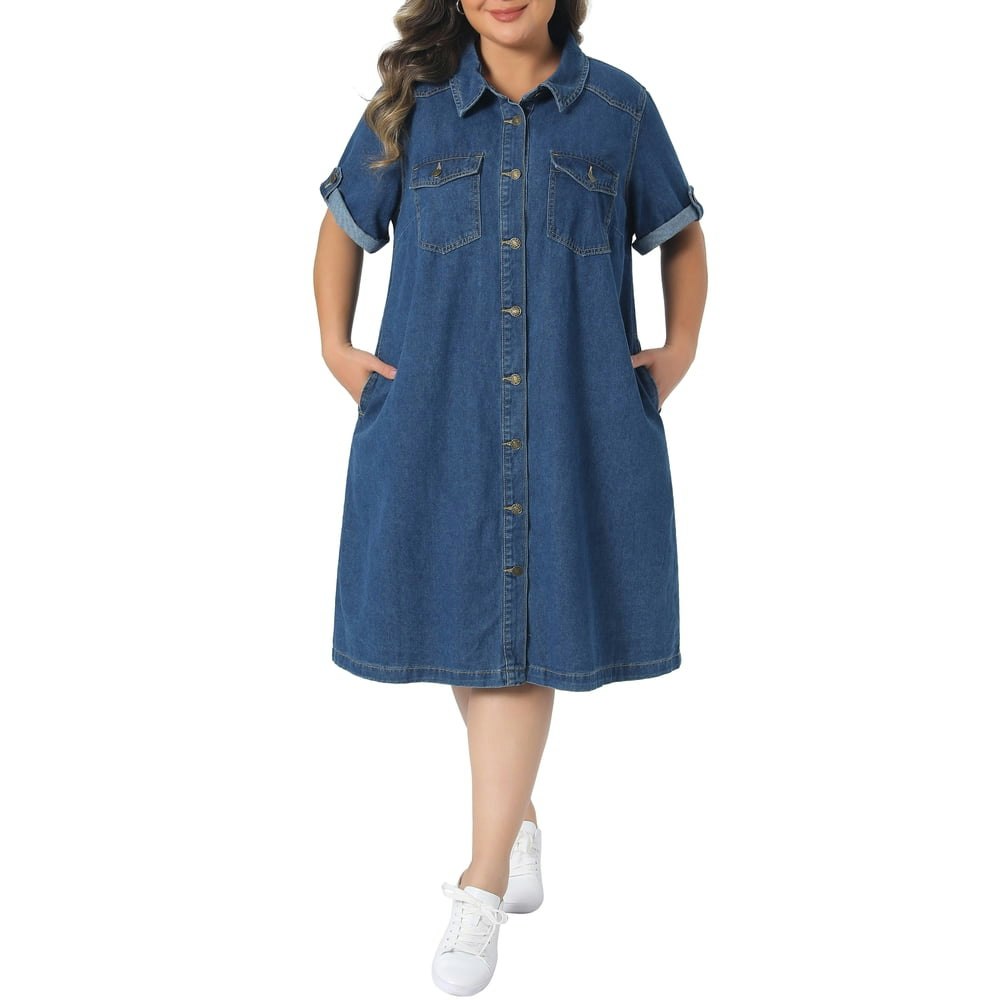 Agnes Orinda Women's Plus Size Denim Shirt Dress: $41.39