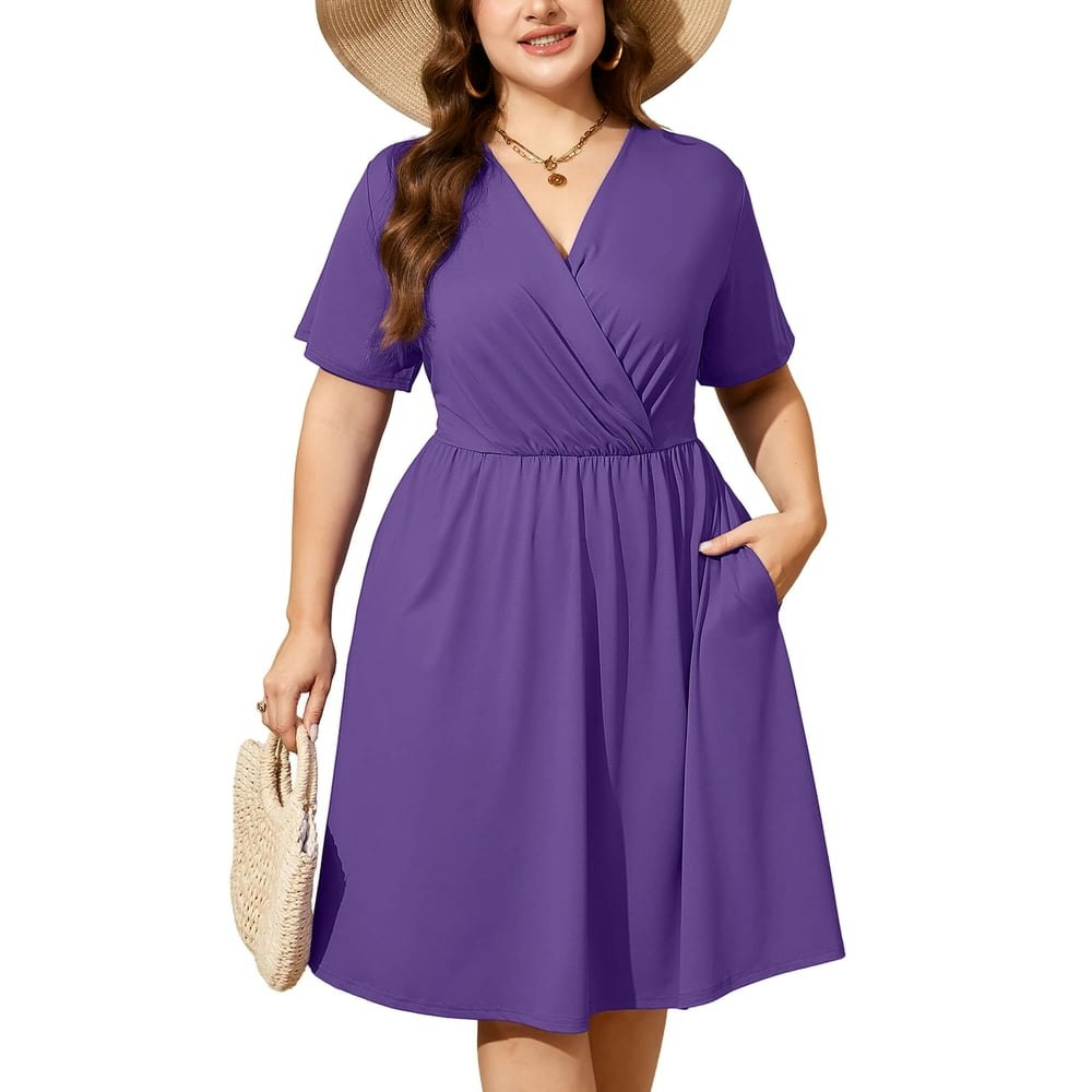 Showmall Women's Plus Size Wrap V-Neck A-Line Dress: $16.99 Showmall Women's Plus Size Wrap V-Neck A-Line Dress: $16.99