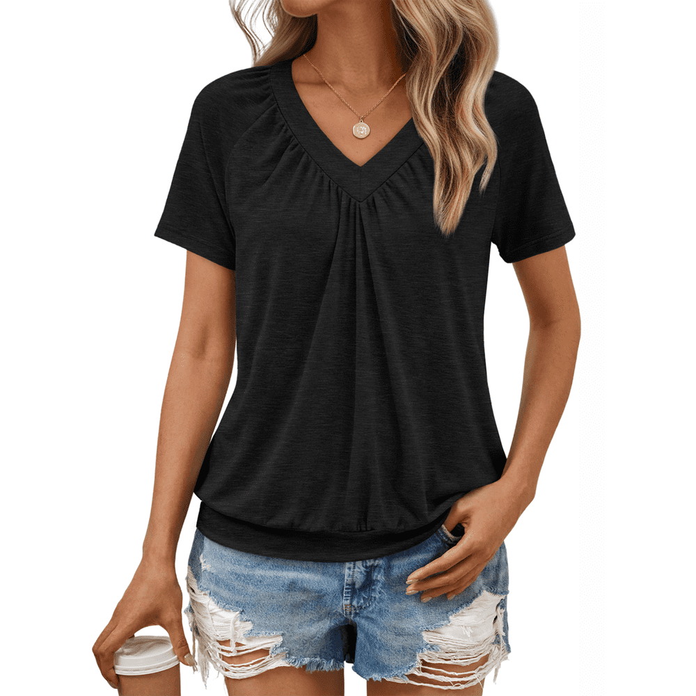Sunbs Women's V-Neck Short Sleeve Pleated Blouse: $8.99 Sunbs Women's V-Neck Short Sleeve Pleated Blouse: $8.99
