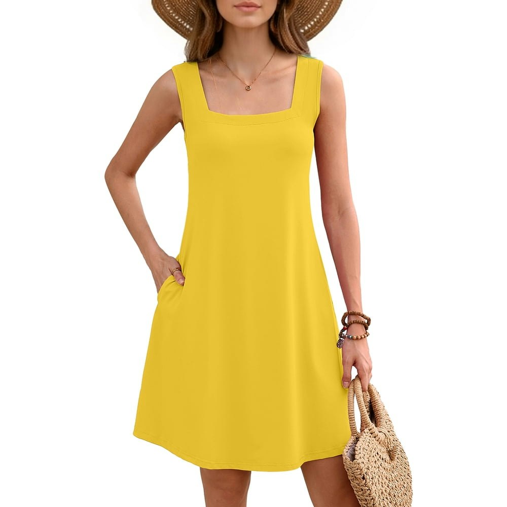Women's Square Neck Sleeveless A-Line Mini Sundress: $14.26