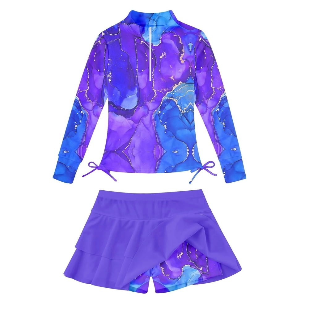 Lanbubble Girls Long Sleeve Rash Guard Swimsuit Set 7-8 Years: $19.99