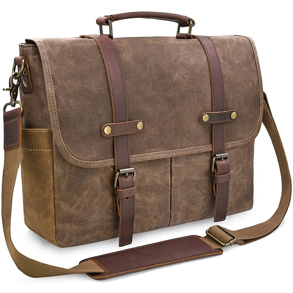 Rainsmore 15.6-inch Leather and Canvas Messenger Bag: $48.99 Rainsmore 15.6-inch Leather and Canvas Messenger Bag: $48.99