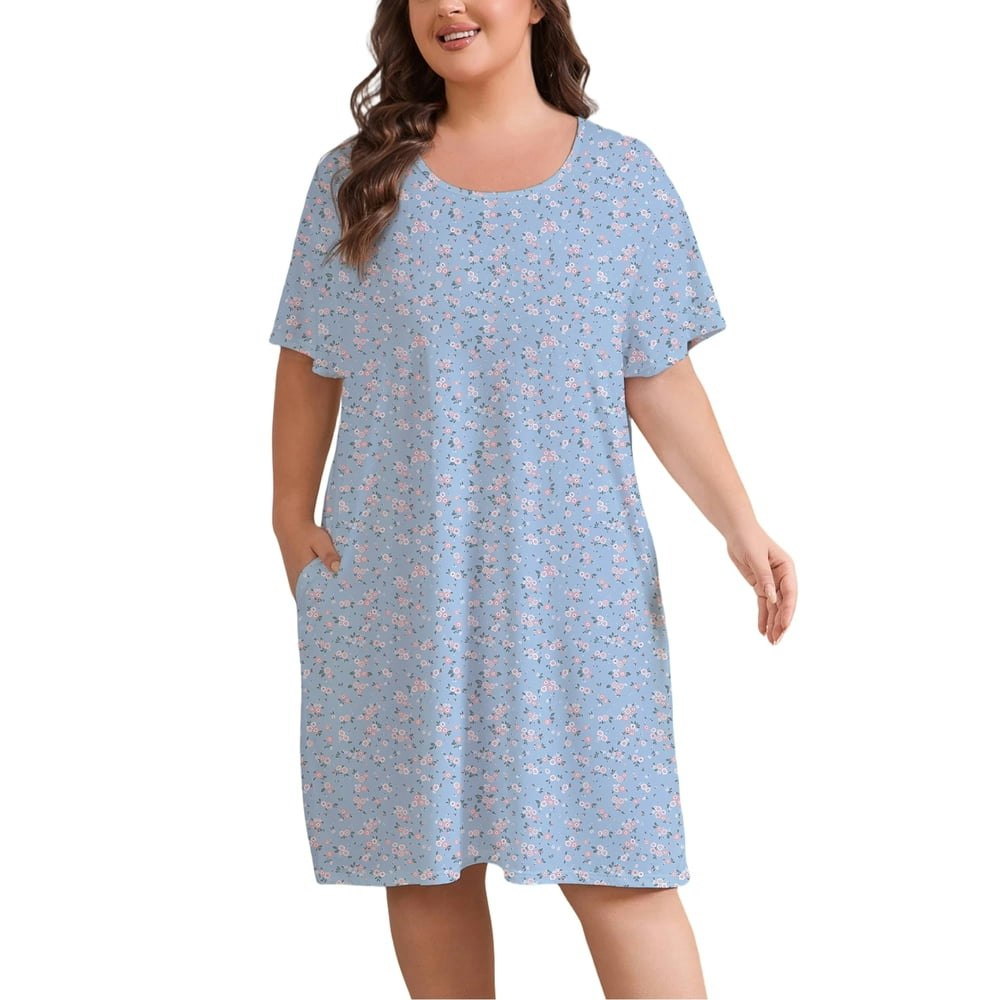 Women's Floral Print Short Sleeve Nightshirt with Pockets: $10 Women's Floral Print Short Sleeve Nightshirt with Pockets: $10