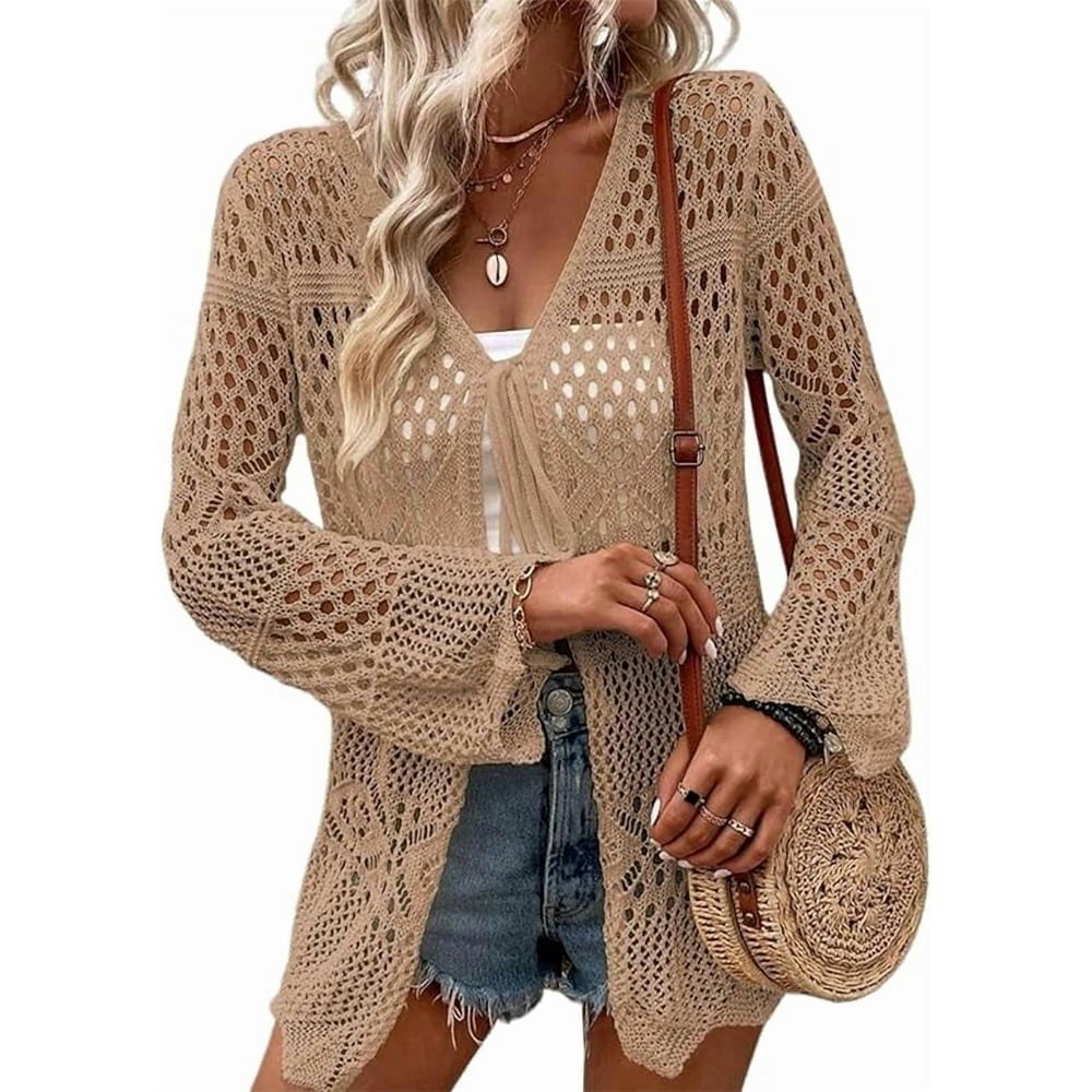 WQD Women's Oversized Tie-Front Crochet Cardigan: $17.49