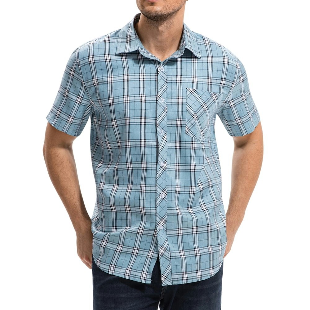 Onimisc Men's Plaid Short Sleeve Cotton Button-Down Shirt: $14.99 Onimisc Men's Plaid Short Sleeve Cotton Button-Down Shirt: $14.99