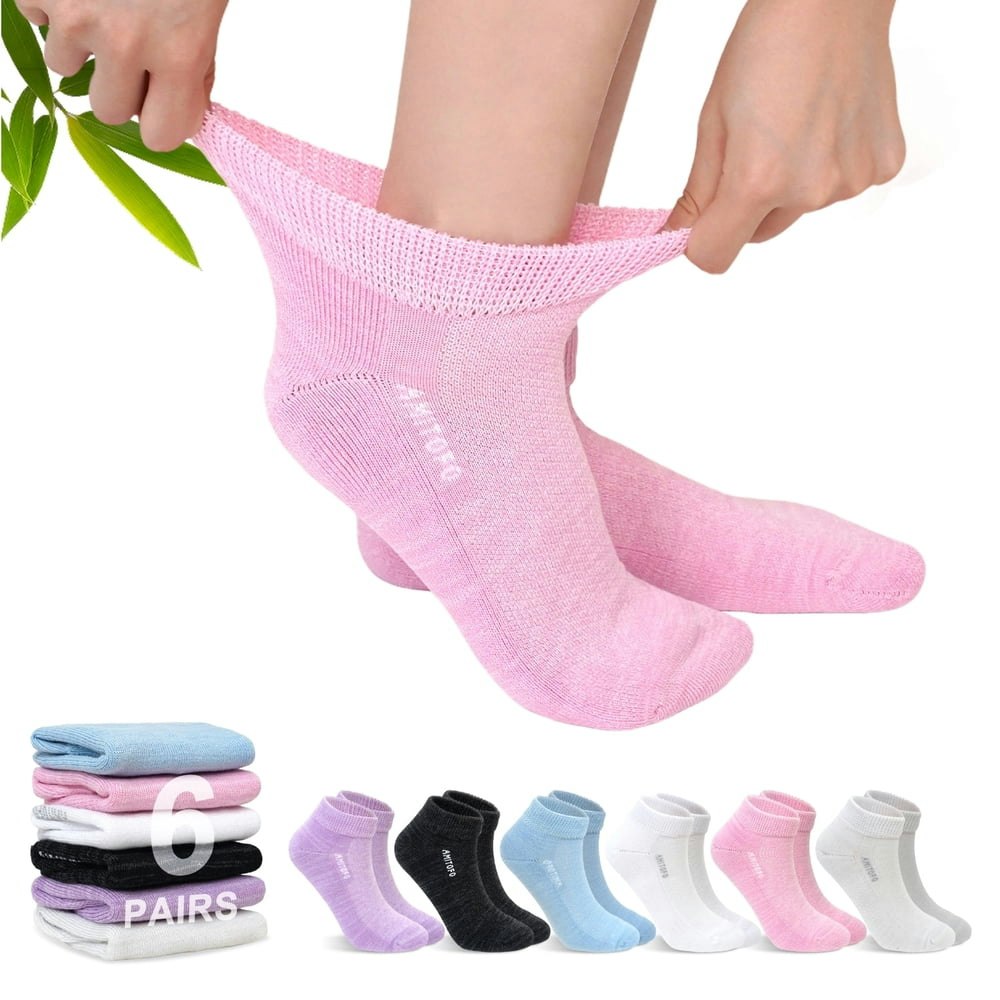 Amitofo Women's Bamboo Diabetic Ankle Socks 6-Pack: $16.99 Amitofo Women's Bamboo Diabetic Ankle Socks 6-Pack: $16.99