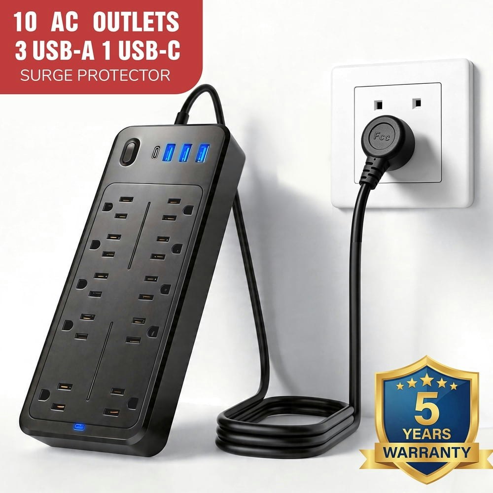 LarmTek 10-Outlet Surge Protector Power Strip w/ 4 USB Ports: $13.13