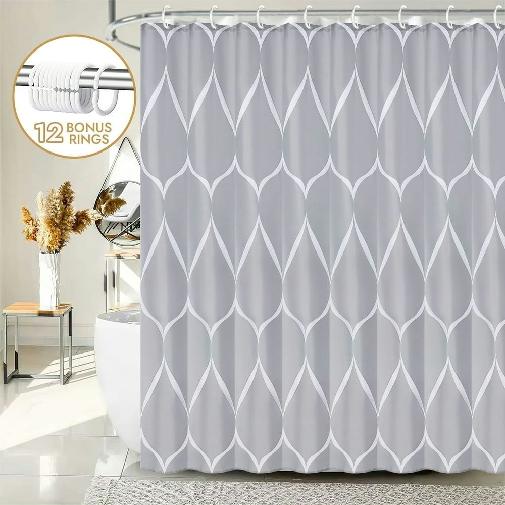 Bevtee 72" x 72" Wavy Print Shower Curtain with 12 Hooks: $11.99