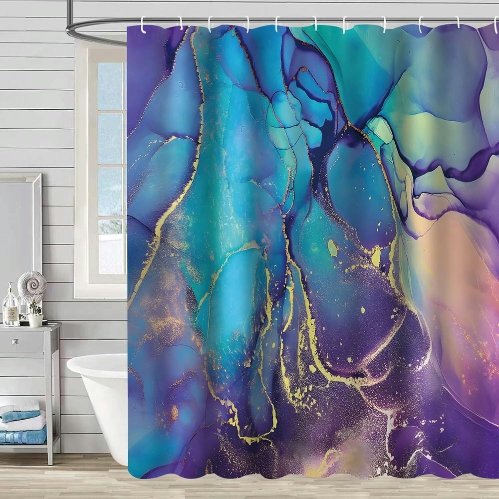 Bevtee 72" x 72" Purple Marble Shower Curtain Set: $14.39