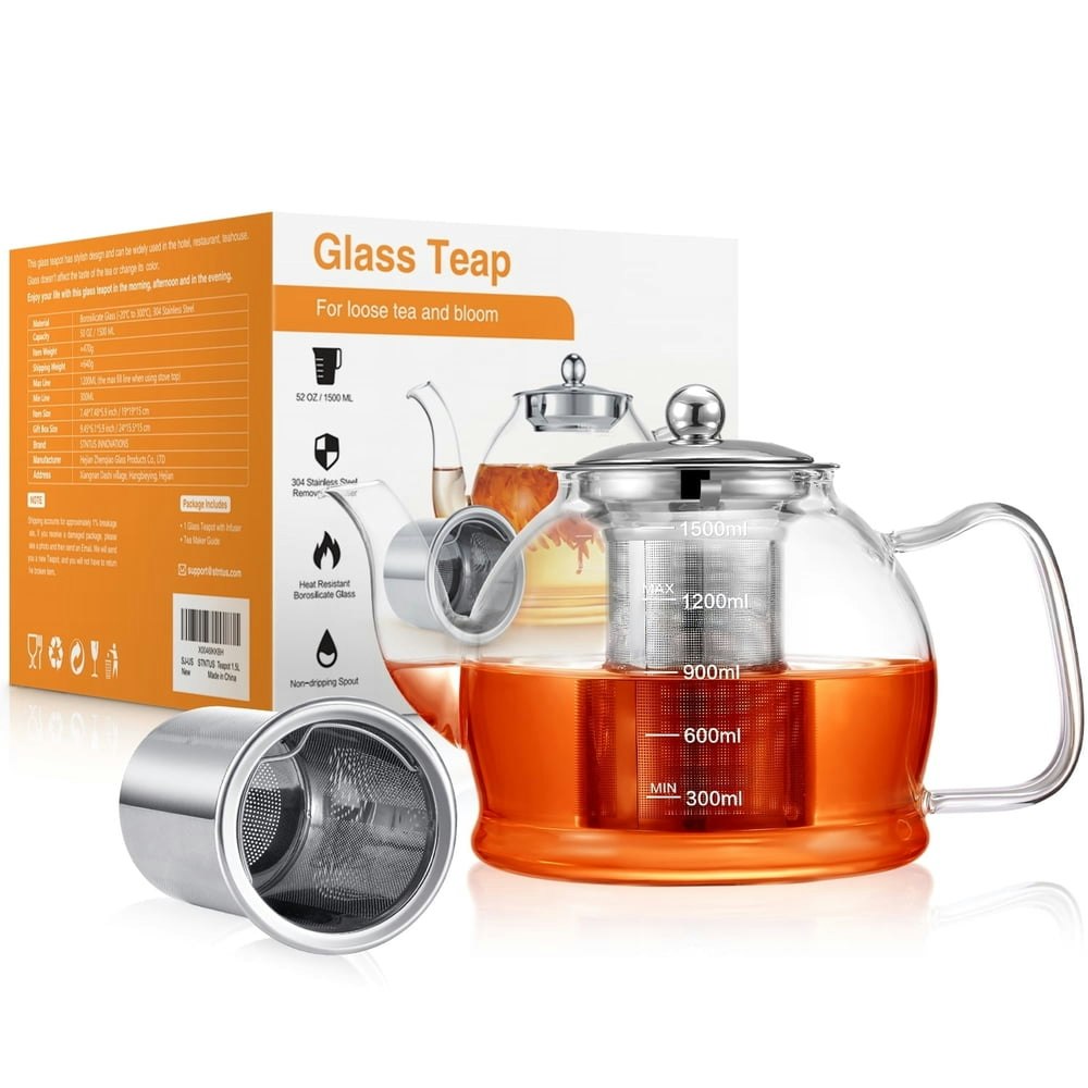 1,500ml Glass Teapot with Stainless Steel Infuser: $21.36