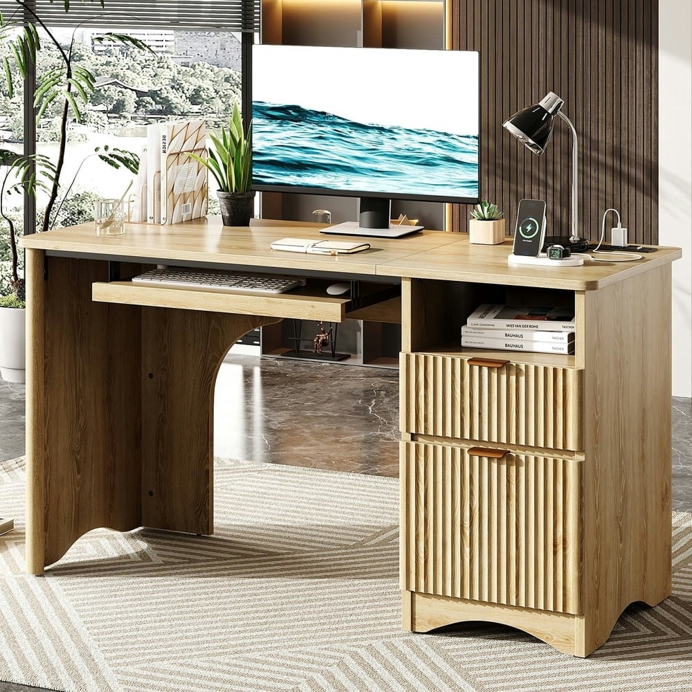 Bestier 55-Inch Computer Writing Desk with Power Outlets and Drawers: $155.88 Bestier 55-Inch Computer Writing Desk with Power Outlets and Drawers: $155.88