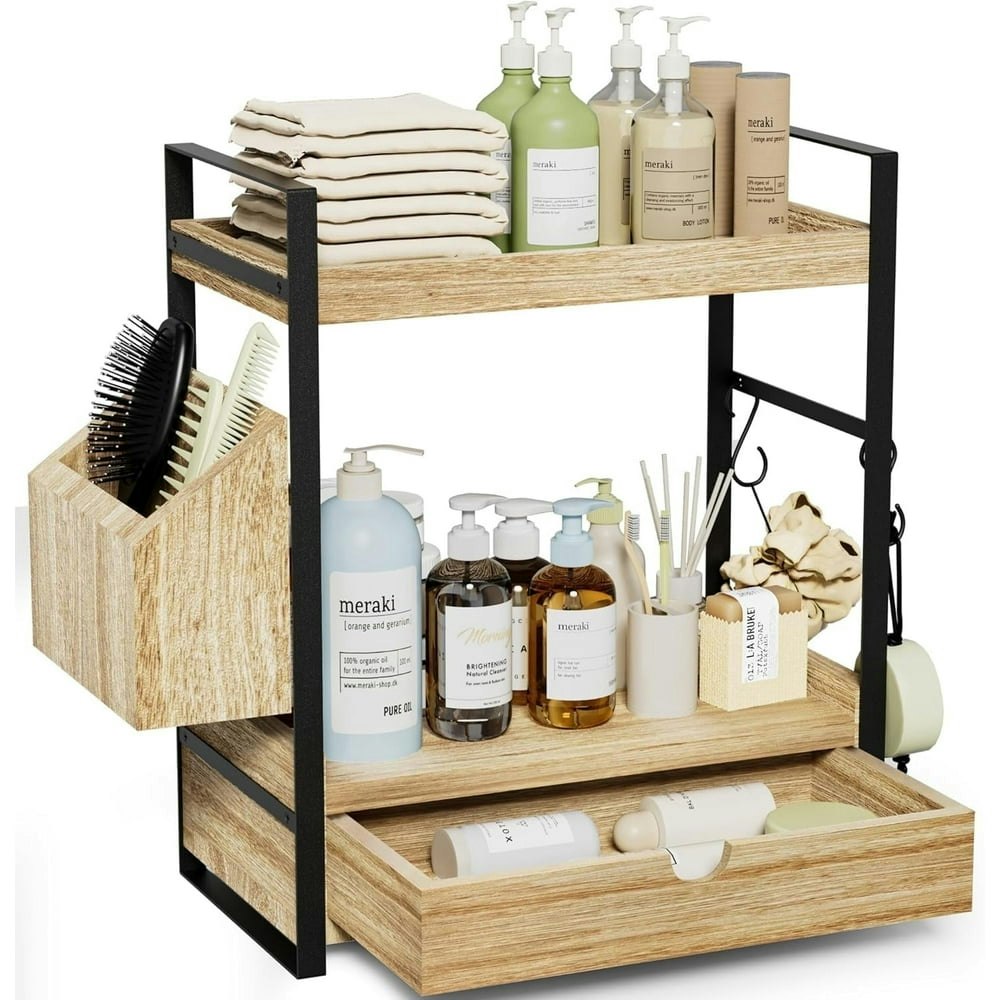 Gijjgole 2-Tier Bathroom Counter Organizer with Drawer and Basket: $26.99