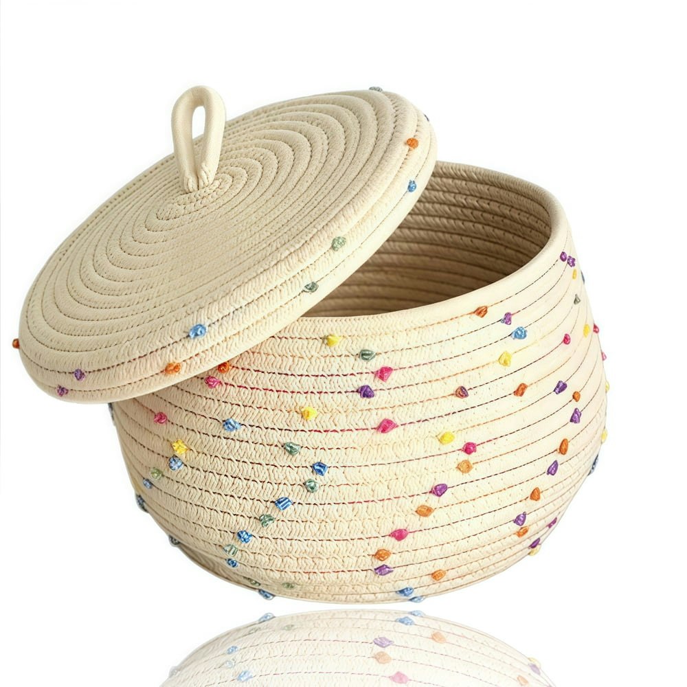 10-Inch Round Cotton Rope Storage Basket with Lid: $16.18