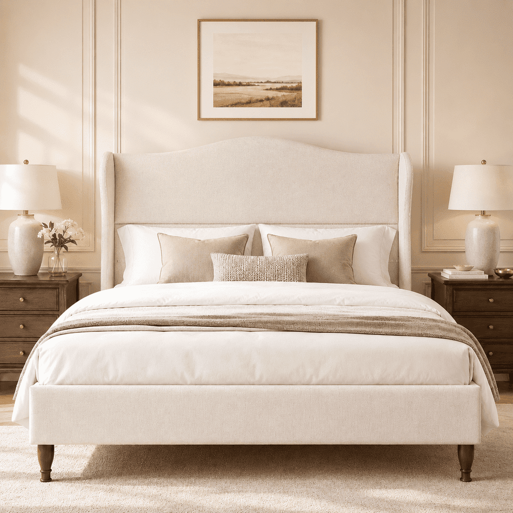 Neche Queen Upholstered Wingback Platform Bed Frame: $209.69