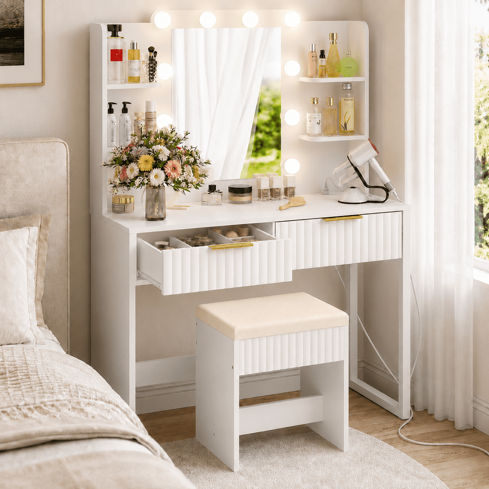 Ktaxon Lighted Makeup Vanity Table and Stool Set: $99.99 Ktaxon Lighted Makeup Vanity Table and Stool Set: $99.99