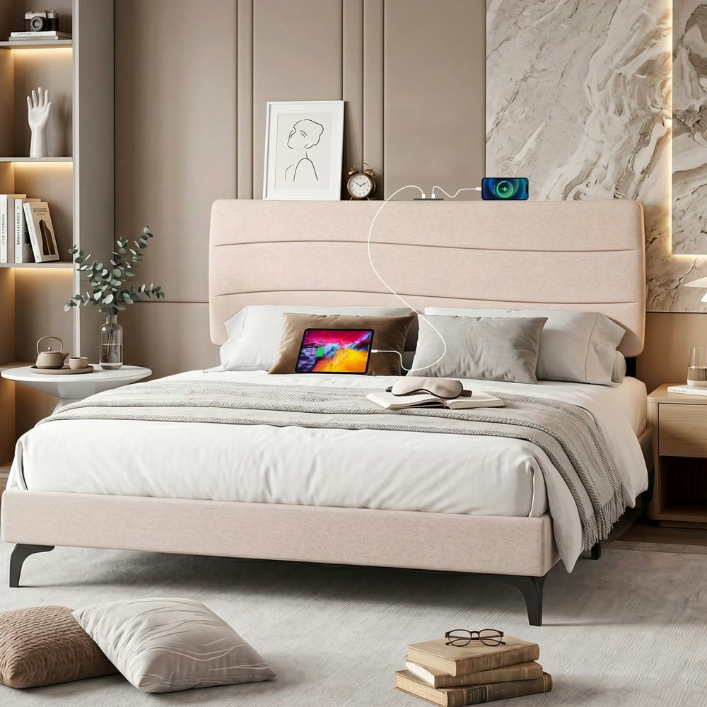 Jonpony Queen Size Ergonomic Upholstered Headboard with USB and Type-C Ports: $59.39 Jonpony Queen Size Ergonomic Upholstered Headboard with USB and Type-C Ports: $59.39