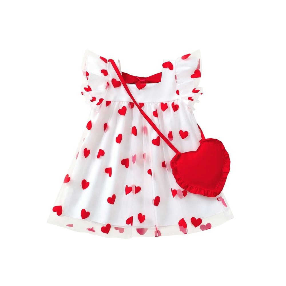 Toddler Girls Short Sleeve Heart Print Tulle Dress with Bag: $9.99 Toddler Girls Short Sleeve Heart Print Tulle Dress with Bag: $9.99