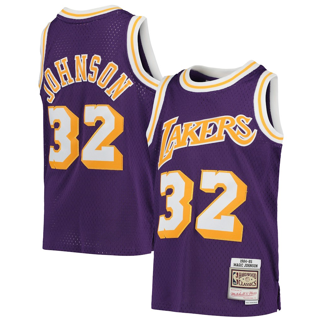 Mitchell & Ness Los Angeles Lakers Magic Johnson 1984-85 Hardwood Classics Swingman Youth Jersey: $89.99 Mitchell & Ness Los Angeles Lakers Magic Johnson 1984-85 Hardwood Classics Swingman Youth Jersey: $89.99