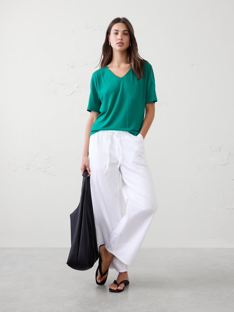 Linen-Blend V-Neck Shirt: $20 Linen-Blend V-Neck Shirt: $20
