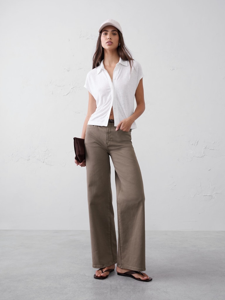 Linen-Blend Collared Top: $35.97 Linen-Blend Collared Top: $35.97