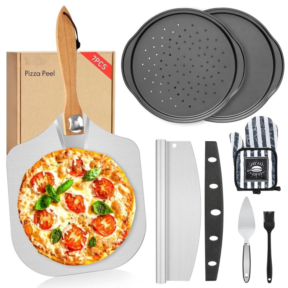 Aokiwo 7-Piece Foldable Pizza Peel and Baking Pan Set: $23.99