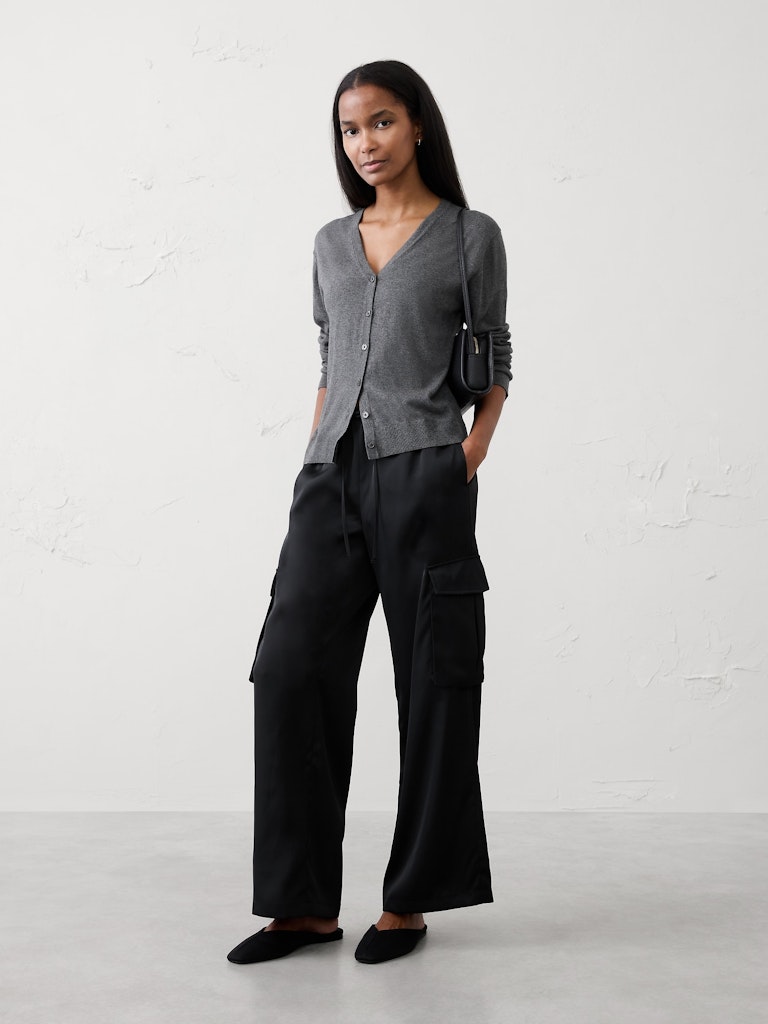 Wide-Leg Mid-Rise Satin Cargo Pants: $25.97