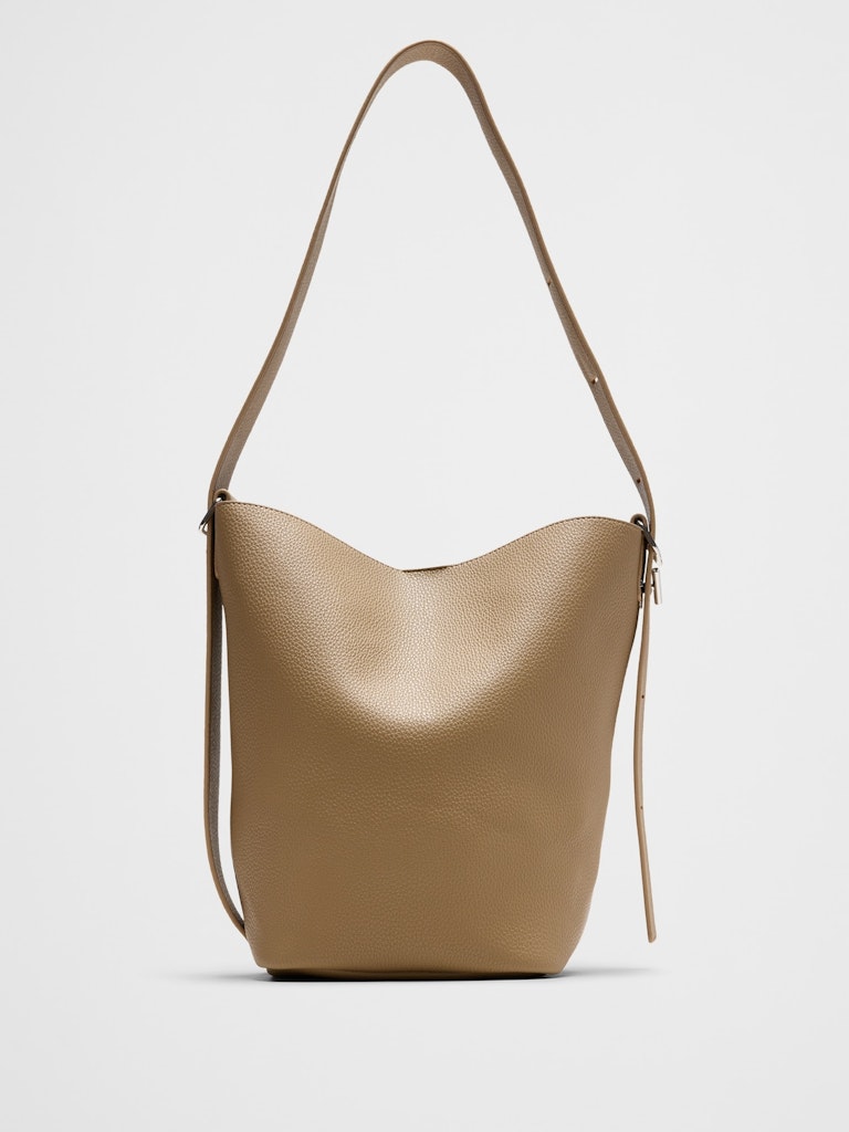 Vegan Leather Bucket Crossbody: $75