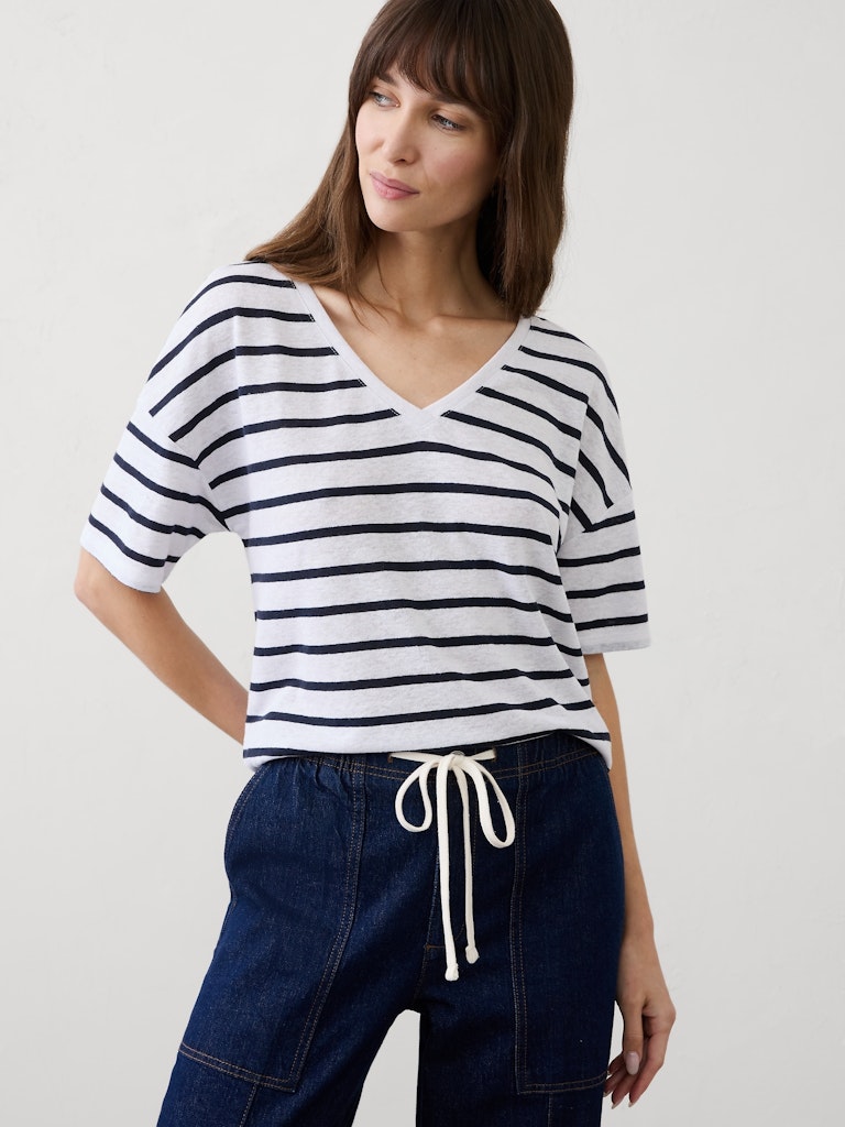 Linen-Blend V-Neck Shirt: $15 Linen-Blend V-Neck Shirt: $15