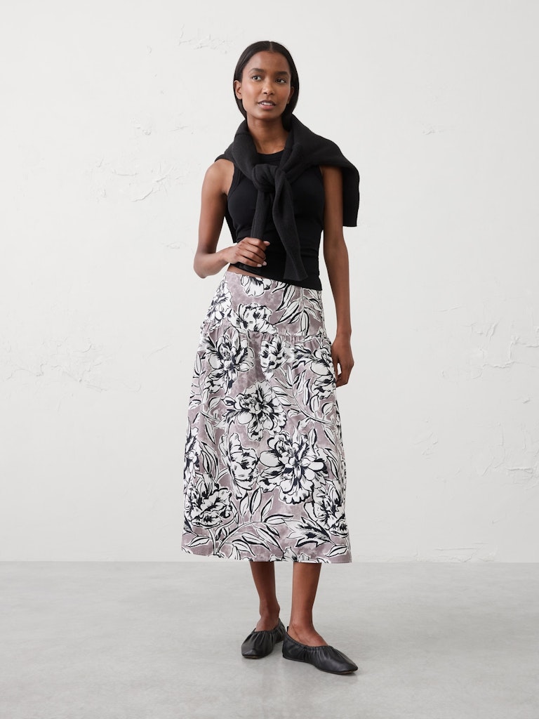 Poplin Drop-Waist Midi Skirt: $72 Poplin Drop-Waist Midi Skirt: $72
