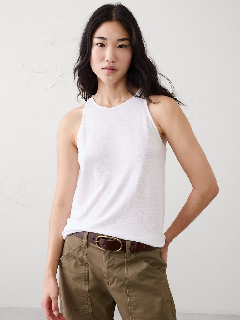 Linen-Blend Racer Back Tank: $15 Linen-Blend Racer Back Tank: $15