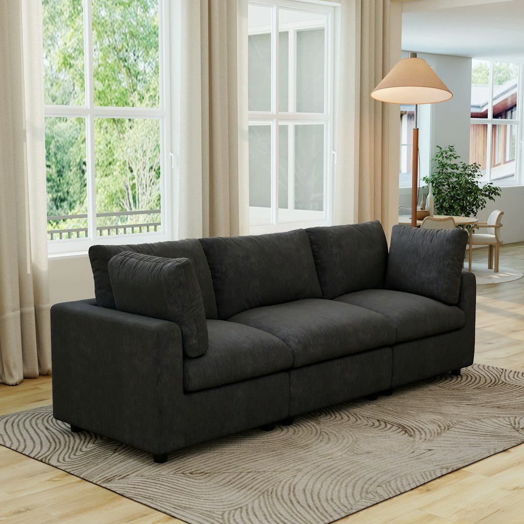 BuotiqHom 100 inch Modern Black Chenille Sectional Sofa Lowe