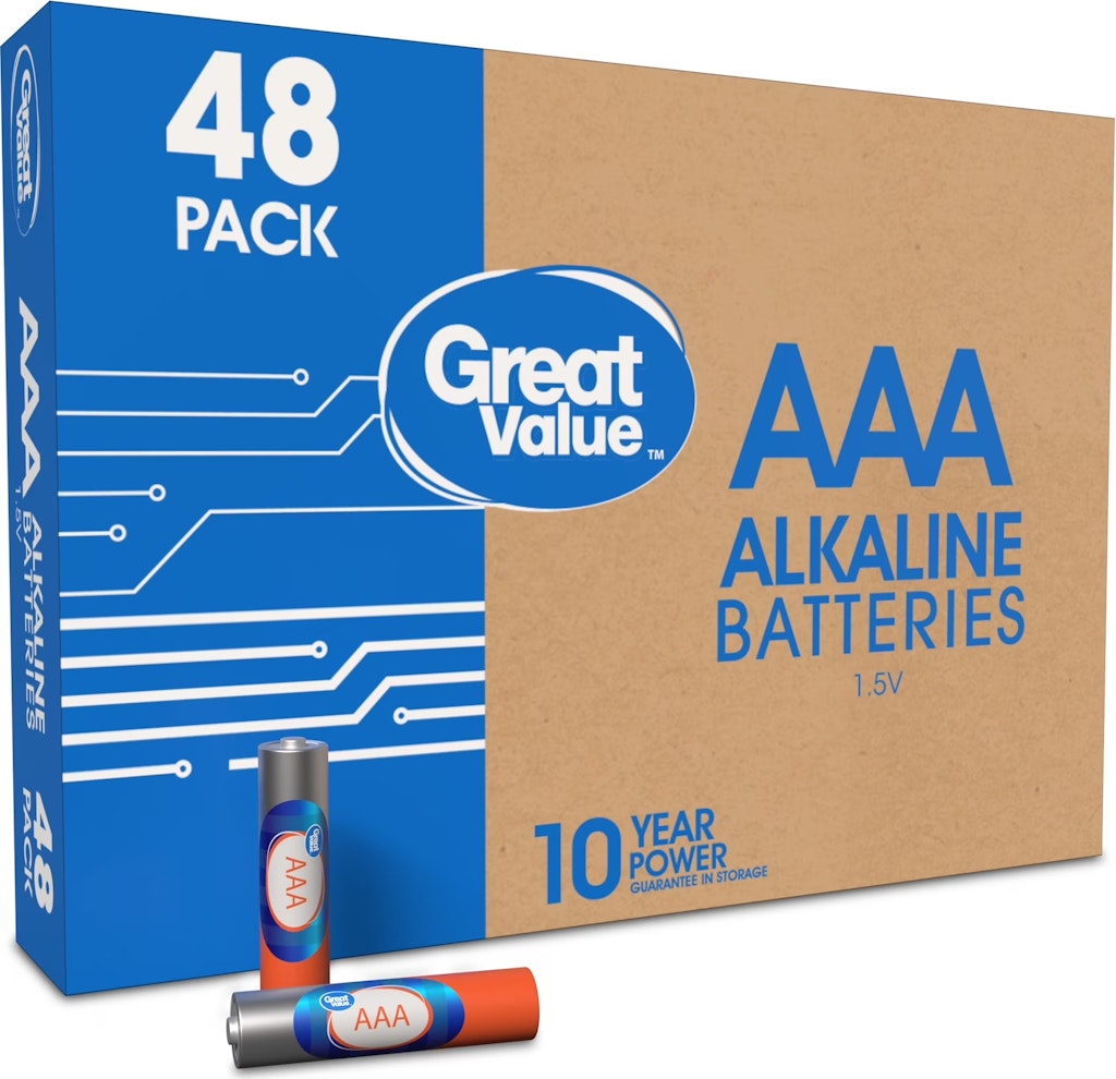 Great Value Alkaline AAA Batteries 48-Pack: $13