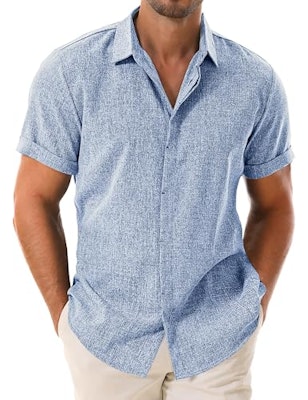Drazivon Men's Linen Short Sleeve Button Down Shirt for $10 + free shipping w/ Prime
