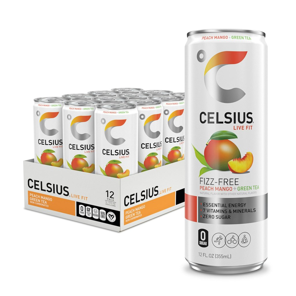 Celsius Fizz Free Peach Mango Green Tea Sugar-Free Energy Drink 12-Pack: $14 w/ Prime