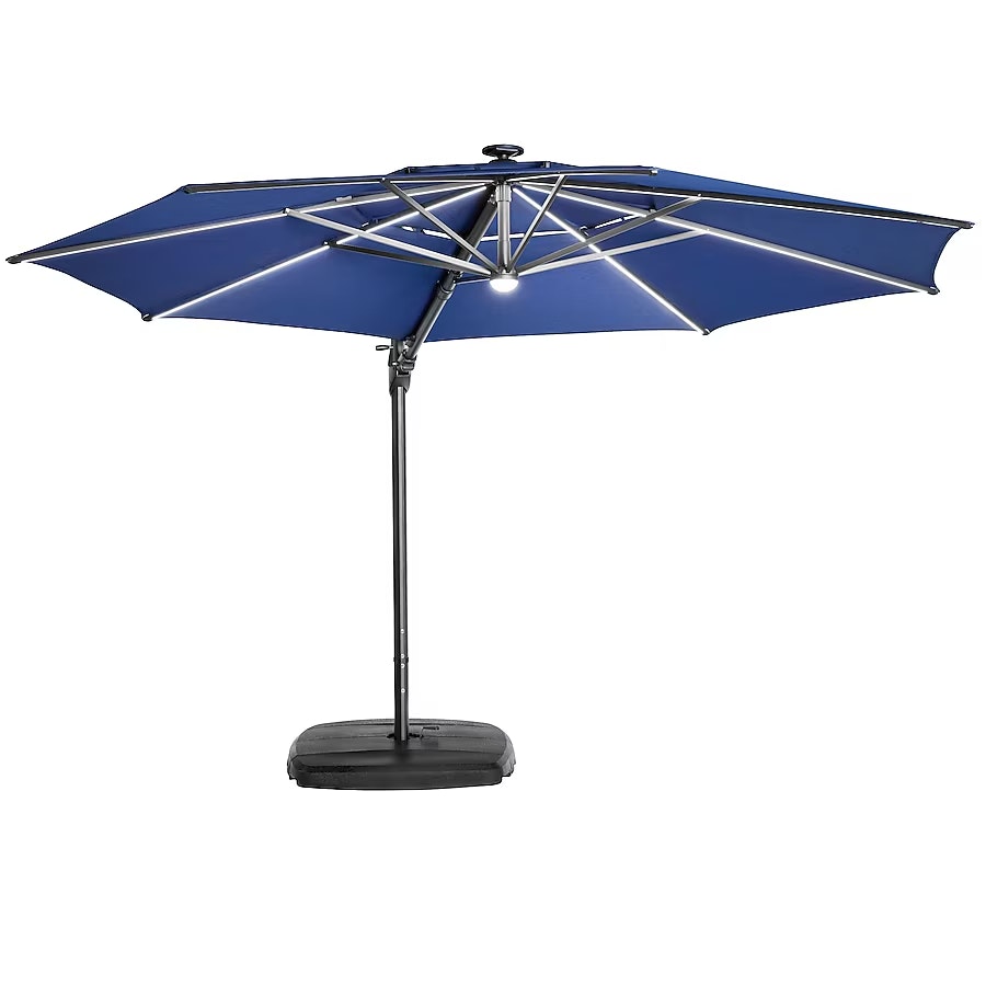 allen + roth 11' Cantilever Patio Umbrella w/ LED Lights & Base : $398 