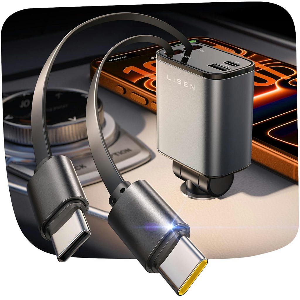Lisen 4-in-1 75W Retractable Dual USB-C Car Charger: $16 Lisen 4-in-1 75W Retractable Dual USB-C Car Charger: $16