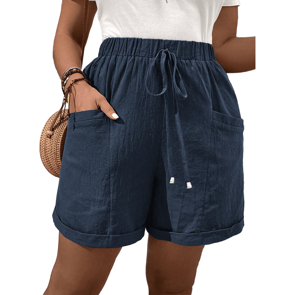 Shewin Women's Plus Size Cotton Elastic Waist Shorts: $21.95