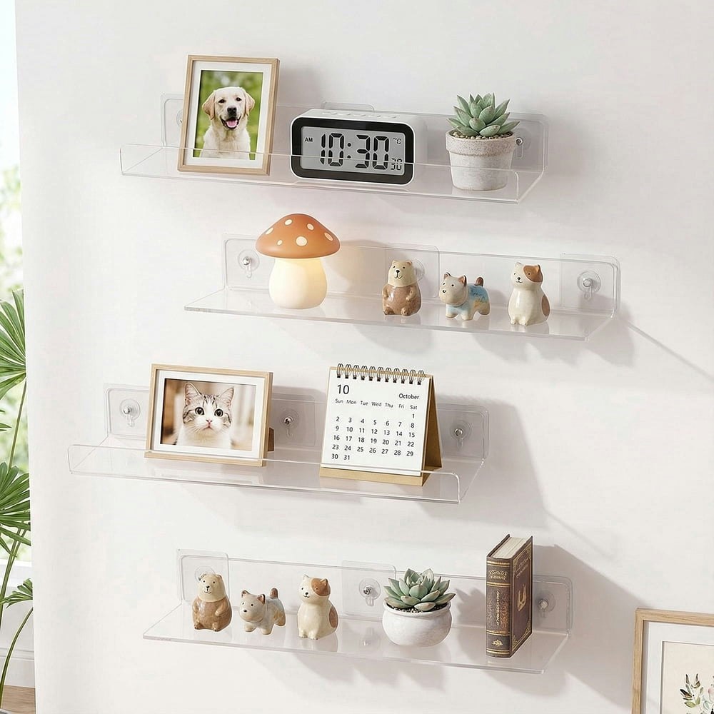 Mimifly 15.7-inch Clear Acrylic Floating Shelves 4-Pack: $21.24 Mimifly 15.7-inch Clear Acrylic Floating Shelves 4-Pack: $21.24