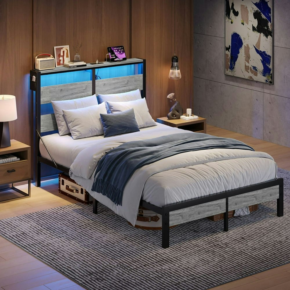 Bestier Full Size Platform Bed Frame with Storage Headboard: $105.86